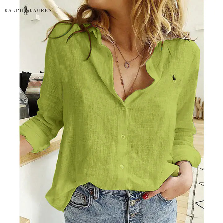 R. Ꮮаᴜгеn Chemisier en lin avec patte de boutonnage