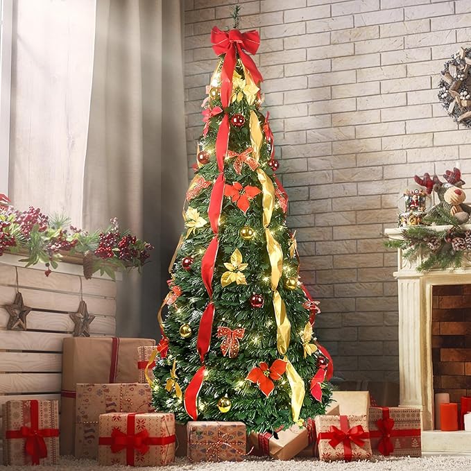 Arbre de Noël Rétractable (Décoré et Illuminé)