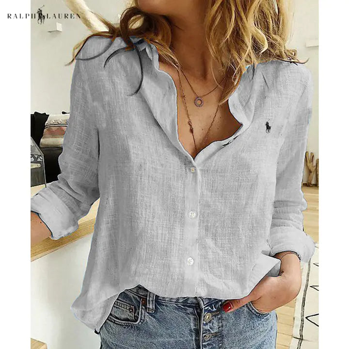 R. Ꮮаᴜгеn Chemisier en lin avec patte de boutonnage