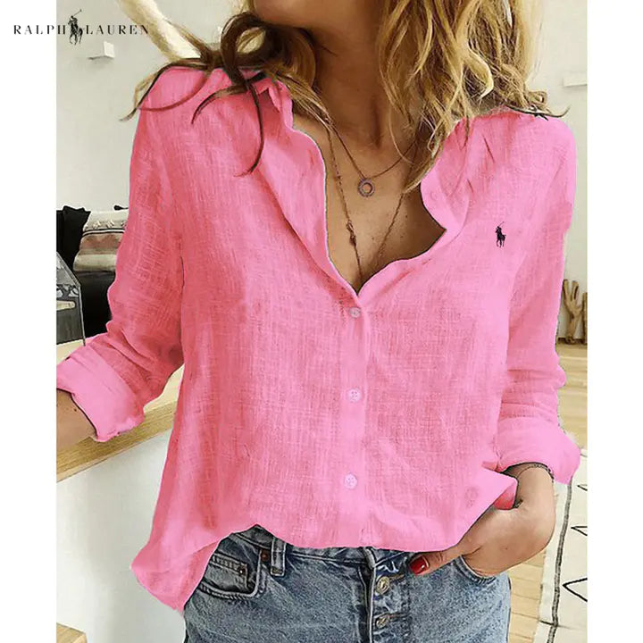 R. Ꮮаᴜгеn Chemisier en lin avec patte de boutonnage