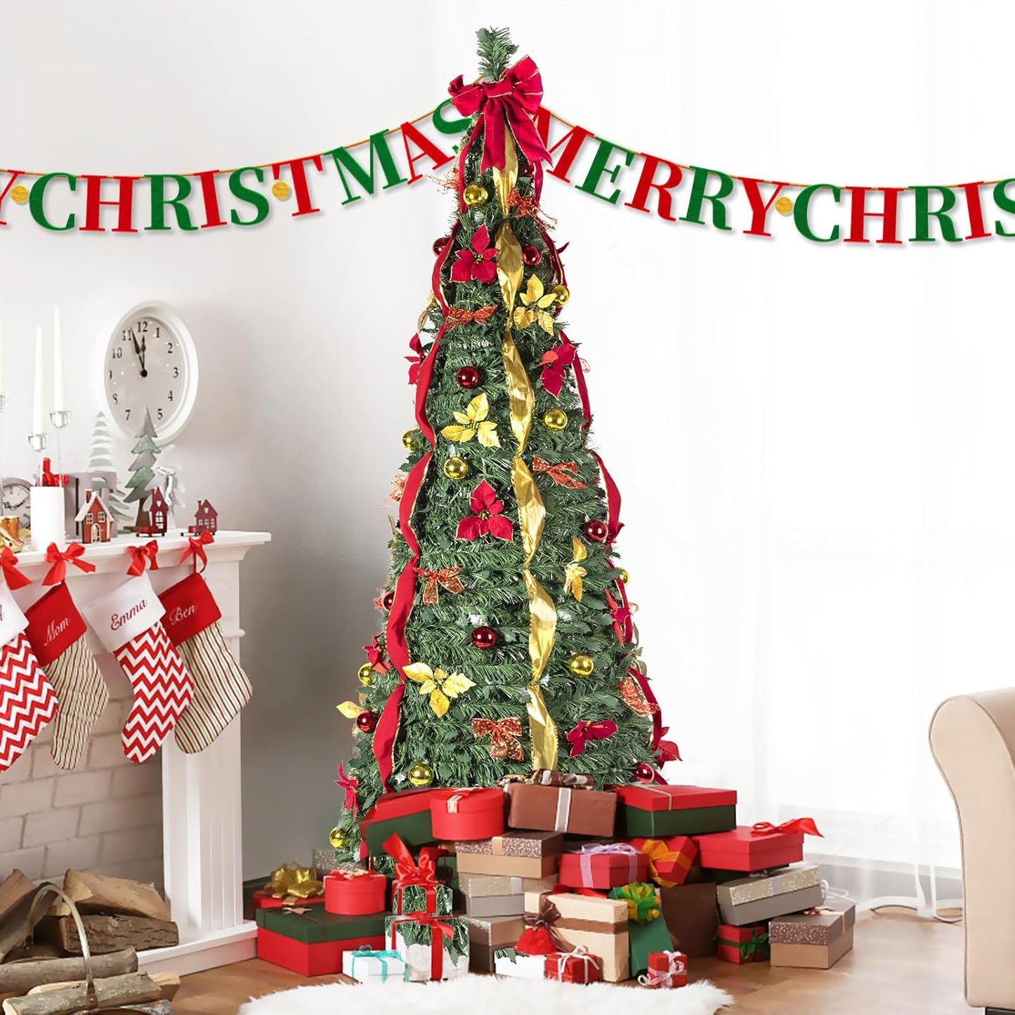 Arbre de Noël Rétractable (Décoré et Illuminé)