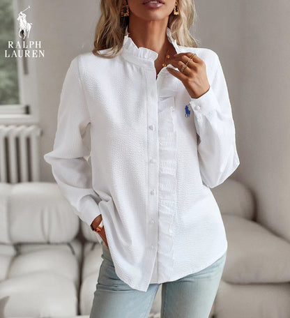 R. Ꮮаᴜгеn Chemisier à volants – Structure souple et patte de boutonnage classique