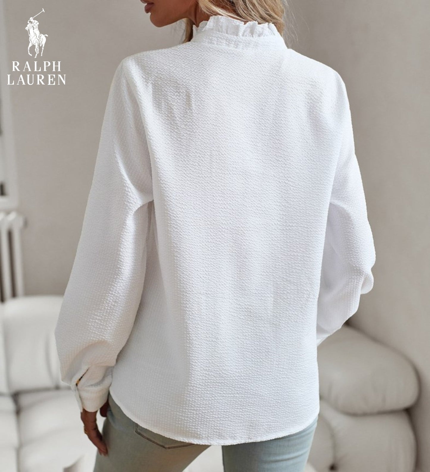 R. Ꮮаᴜгеn Chemisier à volants – Structure souple et patte de boutonnage classique