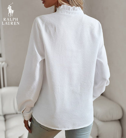 R. Ꮮаᴜгеn Chemisier à volants – Structure souple et patte de boutonnage classique