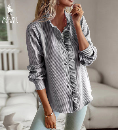 R. Ꮮаᴜгеn Chemisier à volants – Structure souple et patte de boutonnage classique