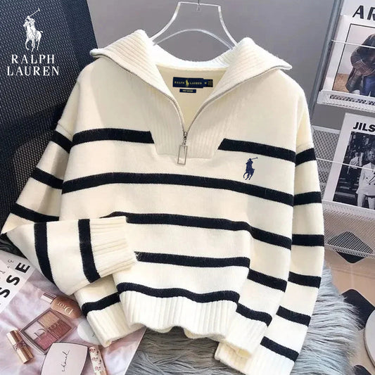 Pull Rayé à Col Zippé - R. Lauren (PRIX DÉSTOCKAGE)