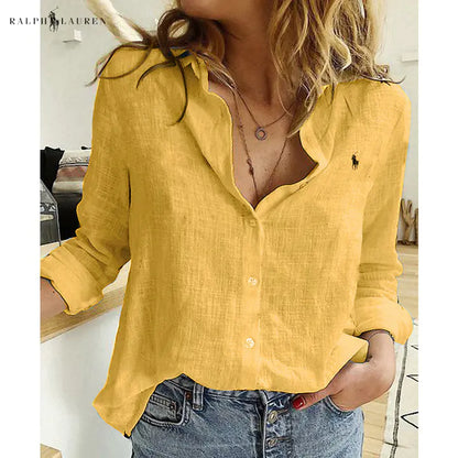 R. Ꮮаᴜгеn Chemisier en lin avec patte de boutonnage