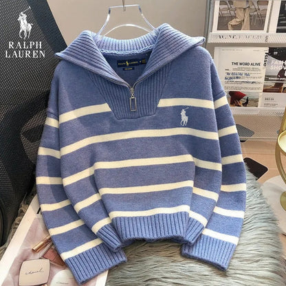 Pull Rayé à Col Zippé - R. Lauren (PRIX DÉSTOCKAGE)