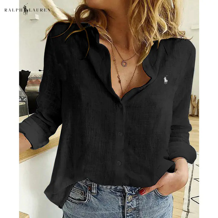 R. Ꮮаᴜгеn Chemisier en lin avec patte de boutonnage