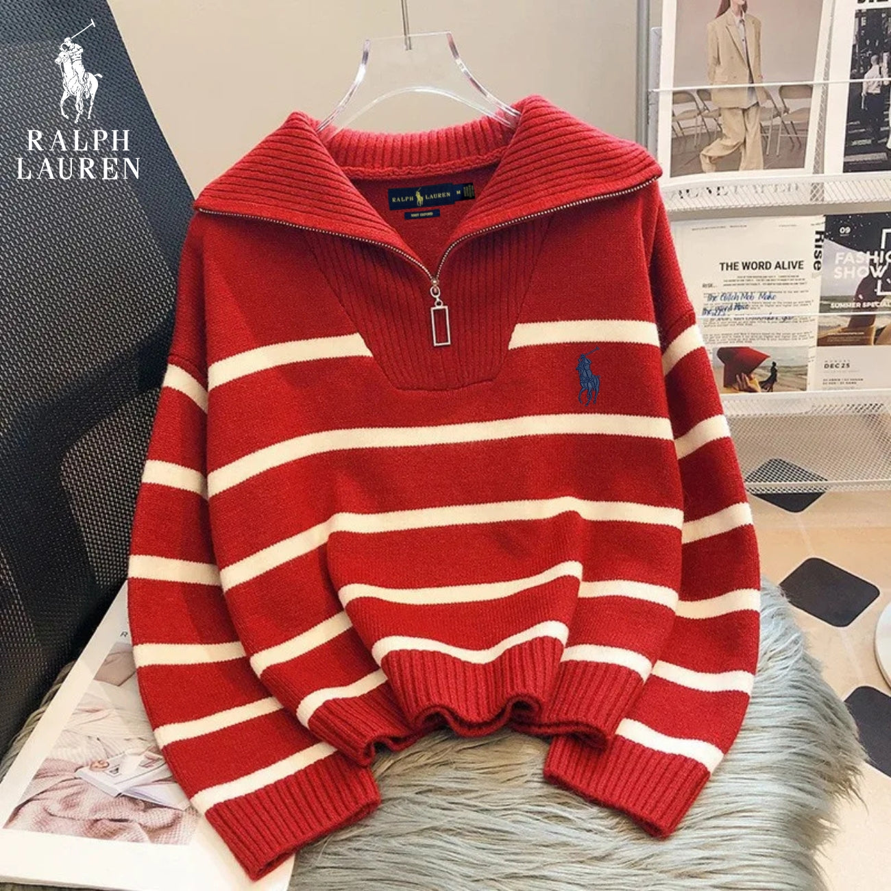Pull Rayé à Col Zippé - R. Lauren (PRIX DÉSTOCKAGE)