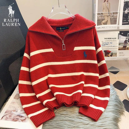 Pull Rayé à Col Zippé - R. Lauren (PRIX DÉSTOCKAGE)