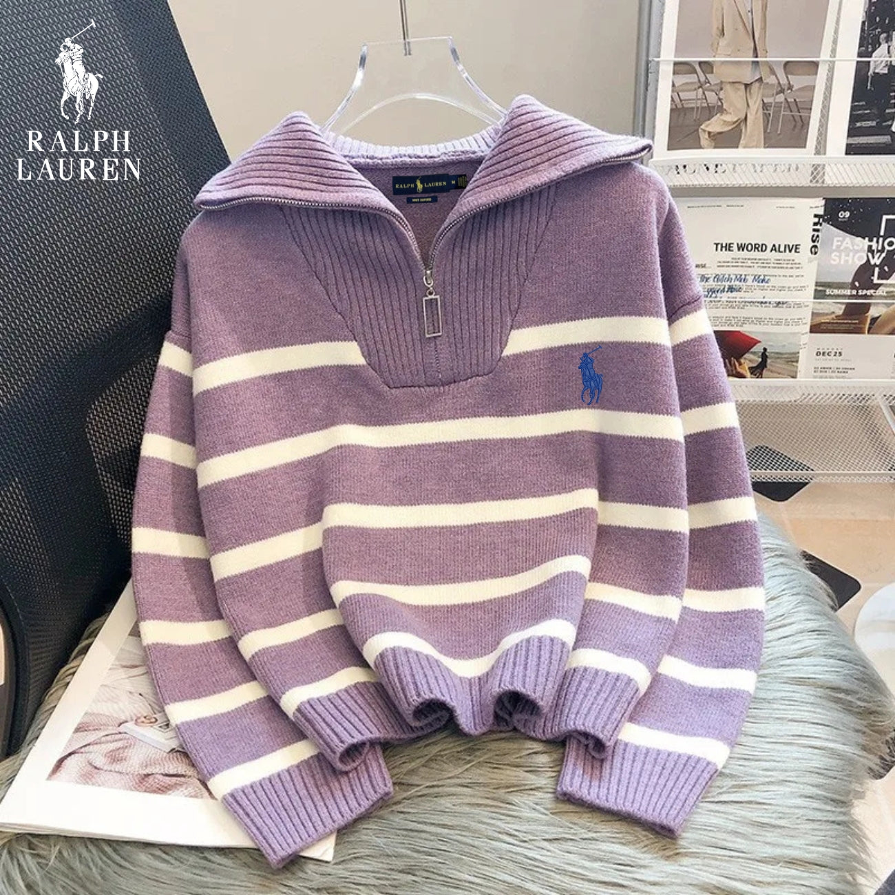 Pull Rayé à Col Zippé - R. Lauren (PRIX DÉSTOCKAGE)