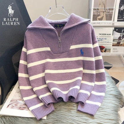 Pull Rayé à Col Zippé - R. Lauren (PRIX DÉSTOCKAGE)
