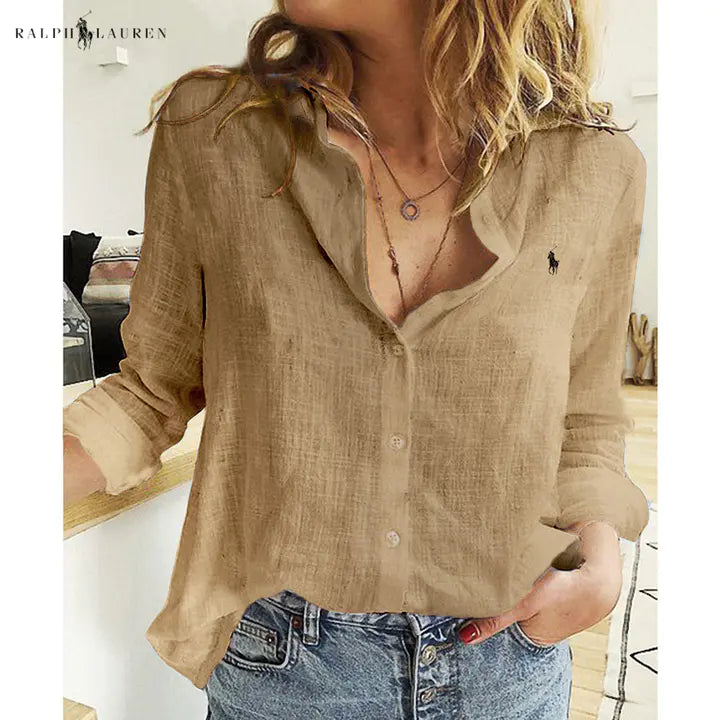 R. Ꮮаᴜгеn Chemisier en lin avec patte de boutonnage