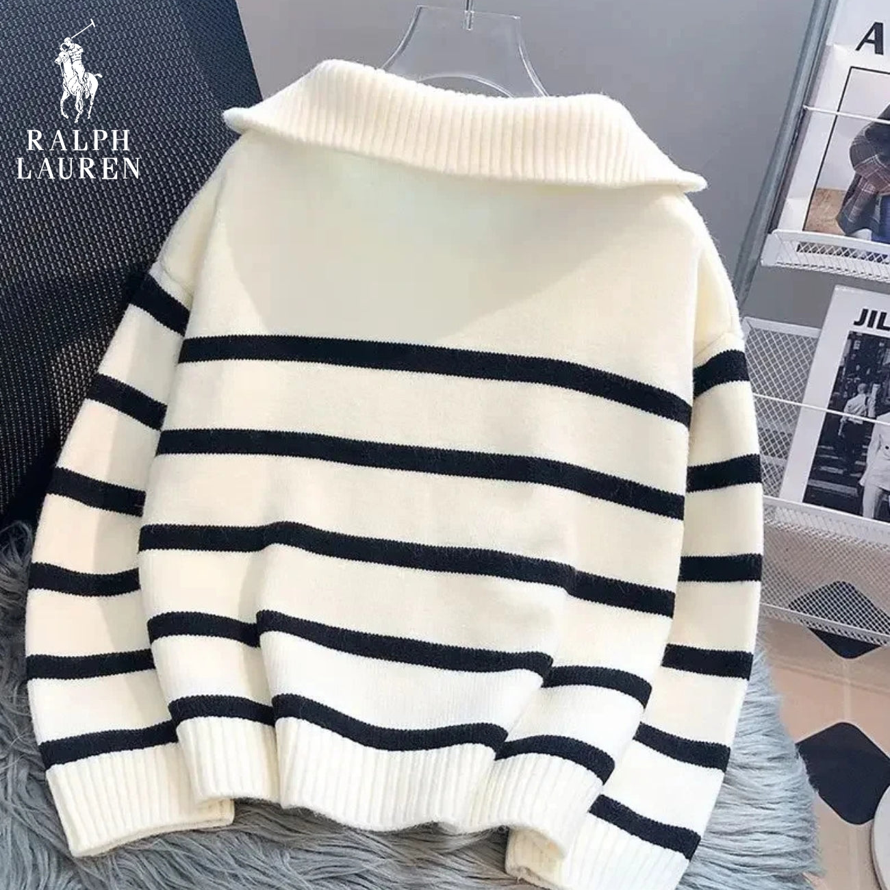 Pull Rayé à Col Zippé - R. Lauren (PRIX DÉSTOCKAGE)
